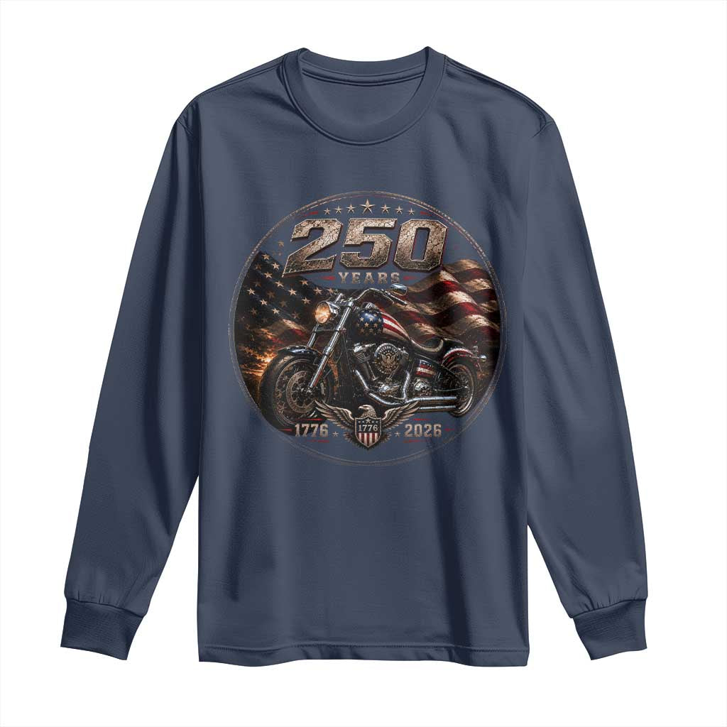 Retro Biker USA 250th Anniversary Long Sleeve Shirt Vintage 250 Years 1776 2026 Patriotic Motorcycle American Flag