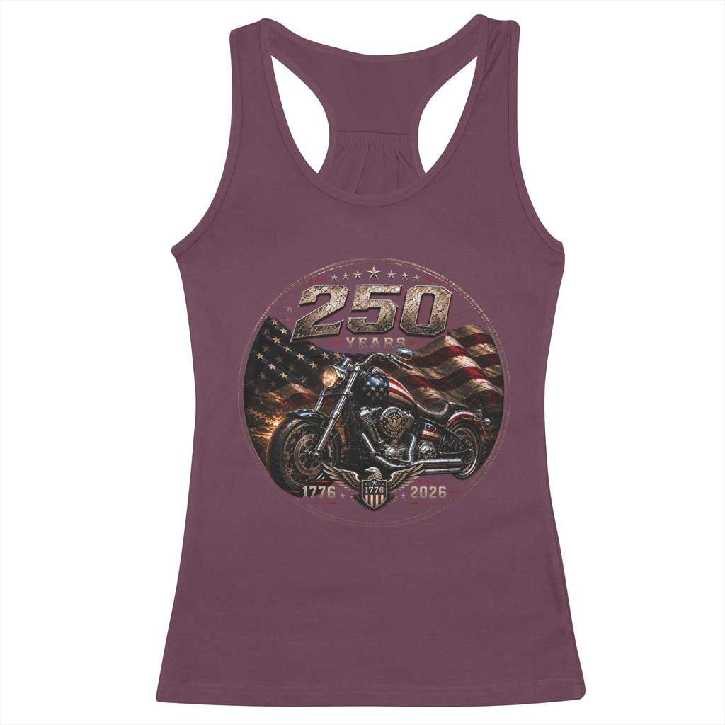 Retro Biker USA 250th Anniversary Racerback Tank Top Vintage 250 Years 1776 2026 Patriotic Motorcycle American Flag