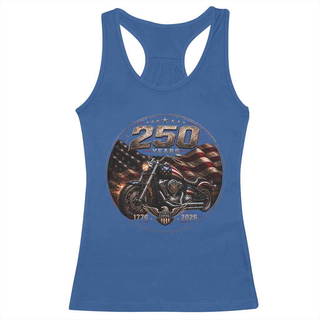 Retro Biker USA 250th Anniversary Racerback Tank Top Vintage 250 Years 1776 2026 Patriotic Motorcycle American Flag
