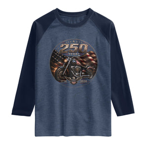 Retro Biker USA 250th Anniversary Raglan Shirt Vintage 250 Years 1776 2026 Patriotic Motorcycle American Flag