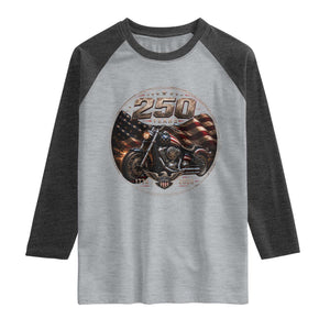 Retro Biker USA 250th Anniversary Raglan Shirt Vintage 250 Years 1776 2026 Patriotic Motorcycle American Flag