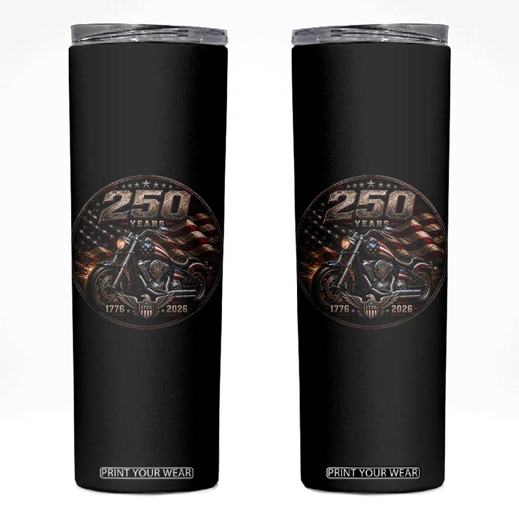 Retro Biker USA 250th Anniversary Skinny Tumbler Vintage 250 Years 1776 2026 Patriotic Motorcycle American Flag