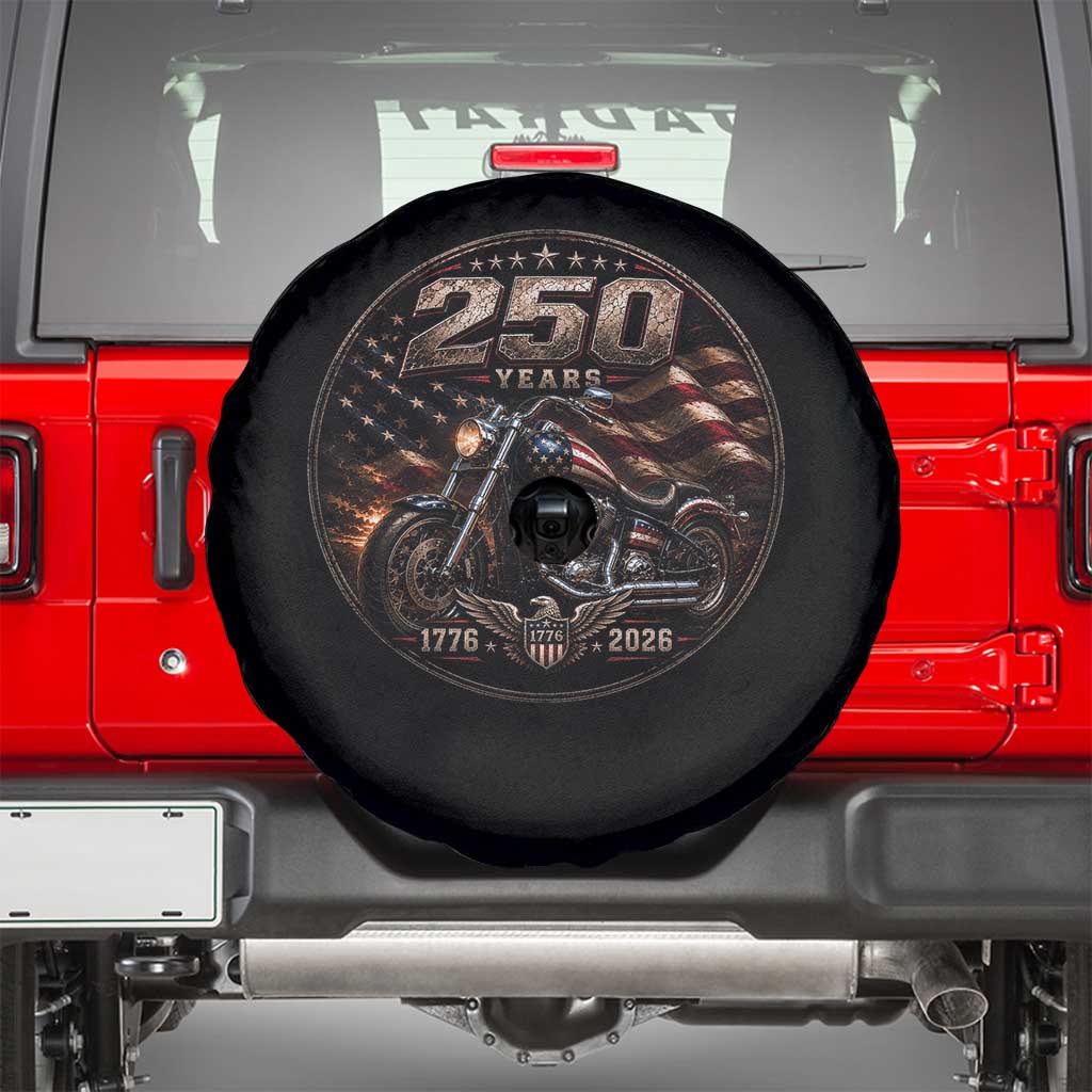 Retro Biker USA 250th Anniversary Spare Tire Cover Vintage 250 Years 1776 2026 Patriotic Motorcycle American Flag
