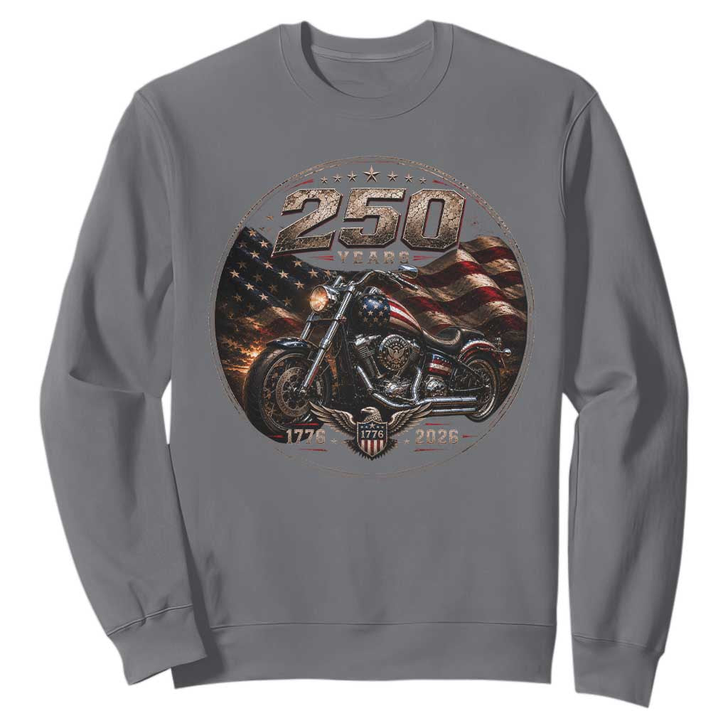 Retro Biker USA 250th Anniversary Sweatshirt Vintage 250 Years 1776 2026 Patriotic Motorcycle American Flag