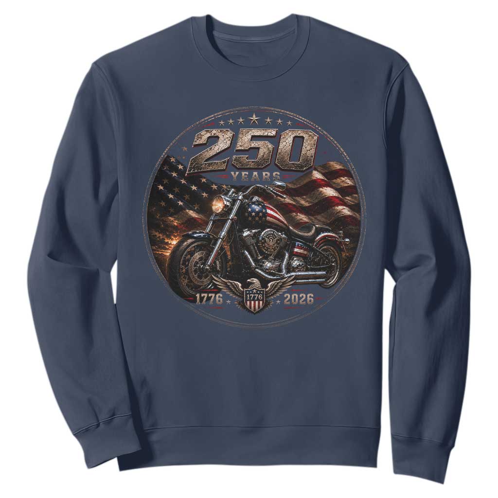 Retro Biker USA 250th Anniversary Sweatshirt Vintage 250 Years 1776 2026 Patriotic Motorcycle American Flag