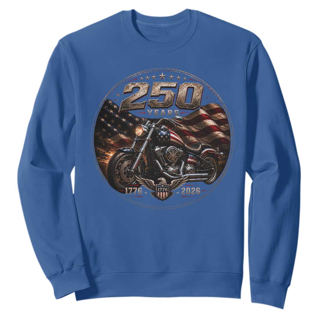 Retro Biker USA 250th Anniversary Sweatshirt Vintage 250 Years 1776 2026 Patriotic Motorcycle American Flag