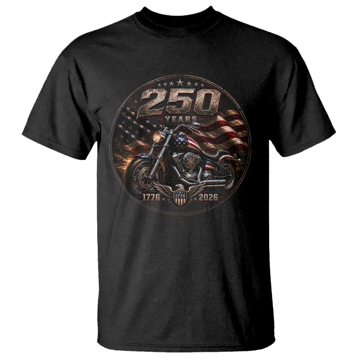 Retro Biker USA 250th Anniversary T Shirt Vintage 250 Years 1776 2026 Patriotic Motorcycle American Flag