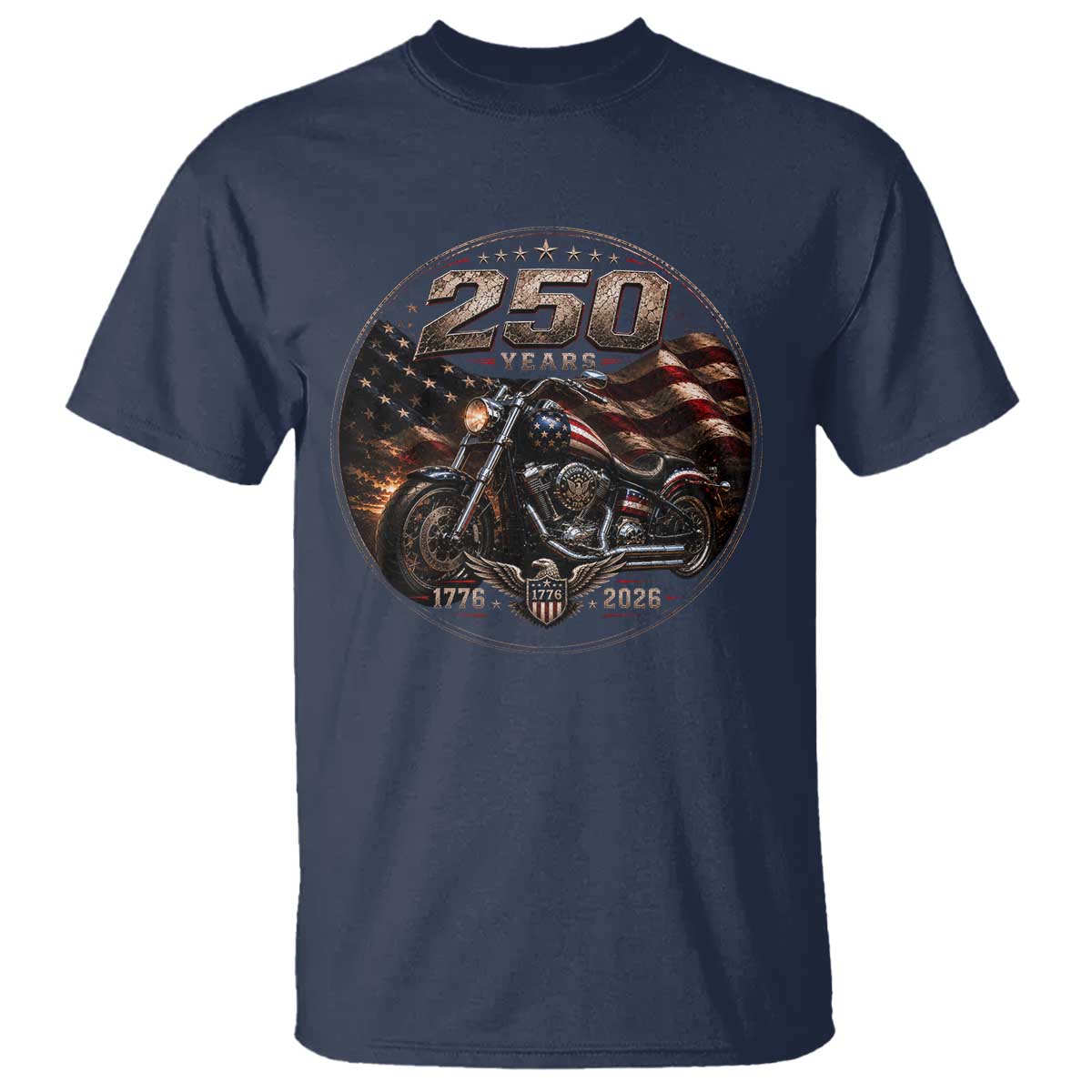 Retro Biker USA 250th Anniversary T Shirt Vintage 250 Years 1776 2026 Patriotic Motorcycle American Flag