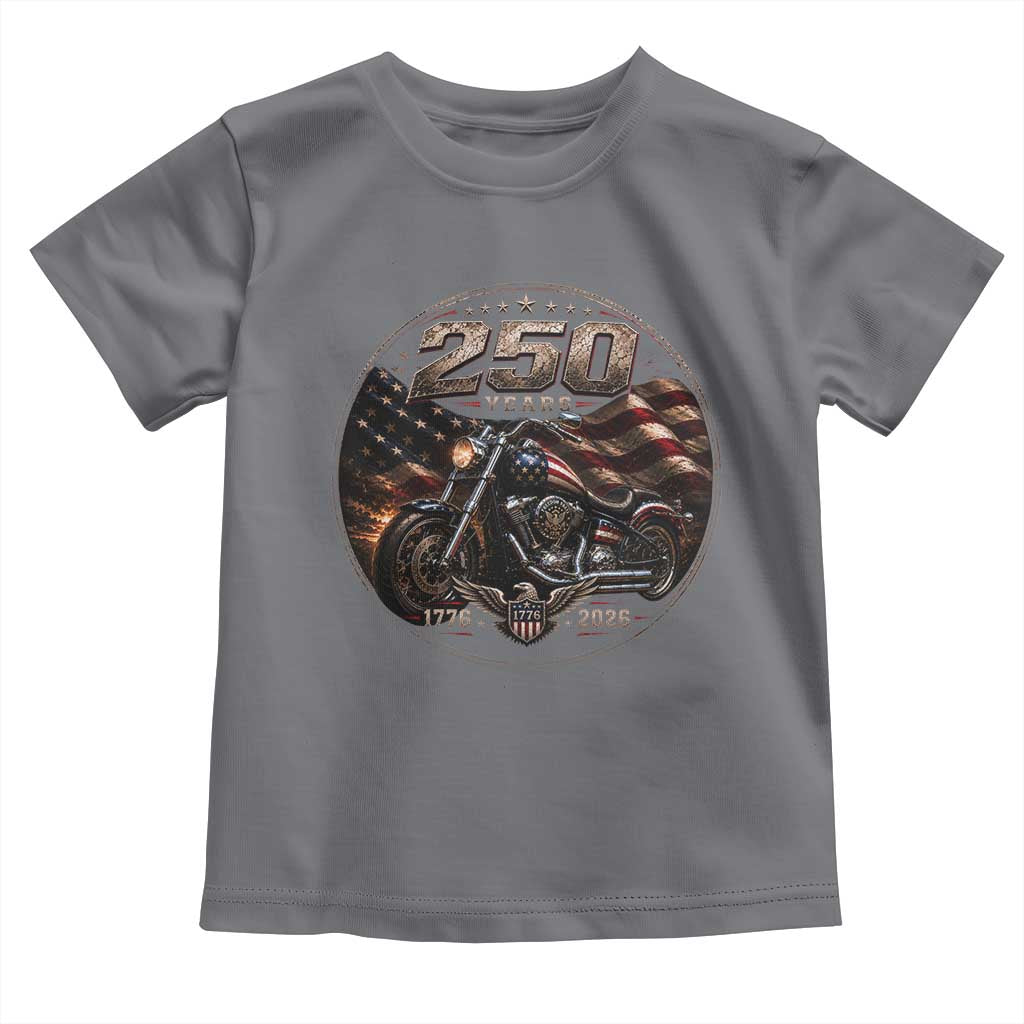 Retro Biker USA 250th Anniversary Toddler T Shirt Vintage 250 Years 1776 2026 Patriotic Motorcycle American Flag