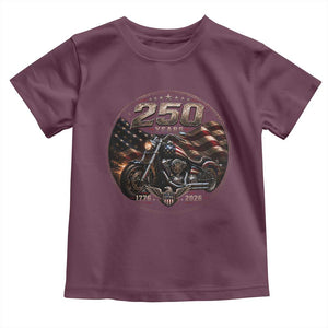 Retro Biker USA 250th Anniversary Toddler T Shirt Vintage 250 Years 1776 2026 Patriotic Motorcycle American Flag