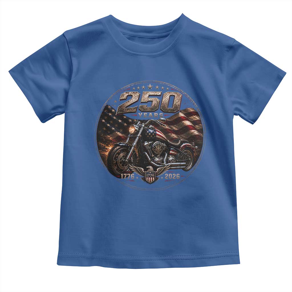Retro Biker USA 250th Anniversary Toddler T Shirt Vintage 250 Years 1776 2026 Patriotic Motorcycle American Flag