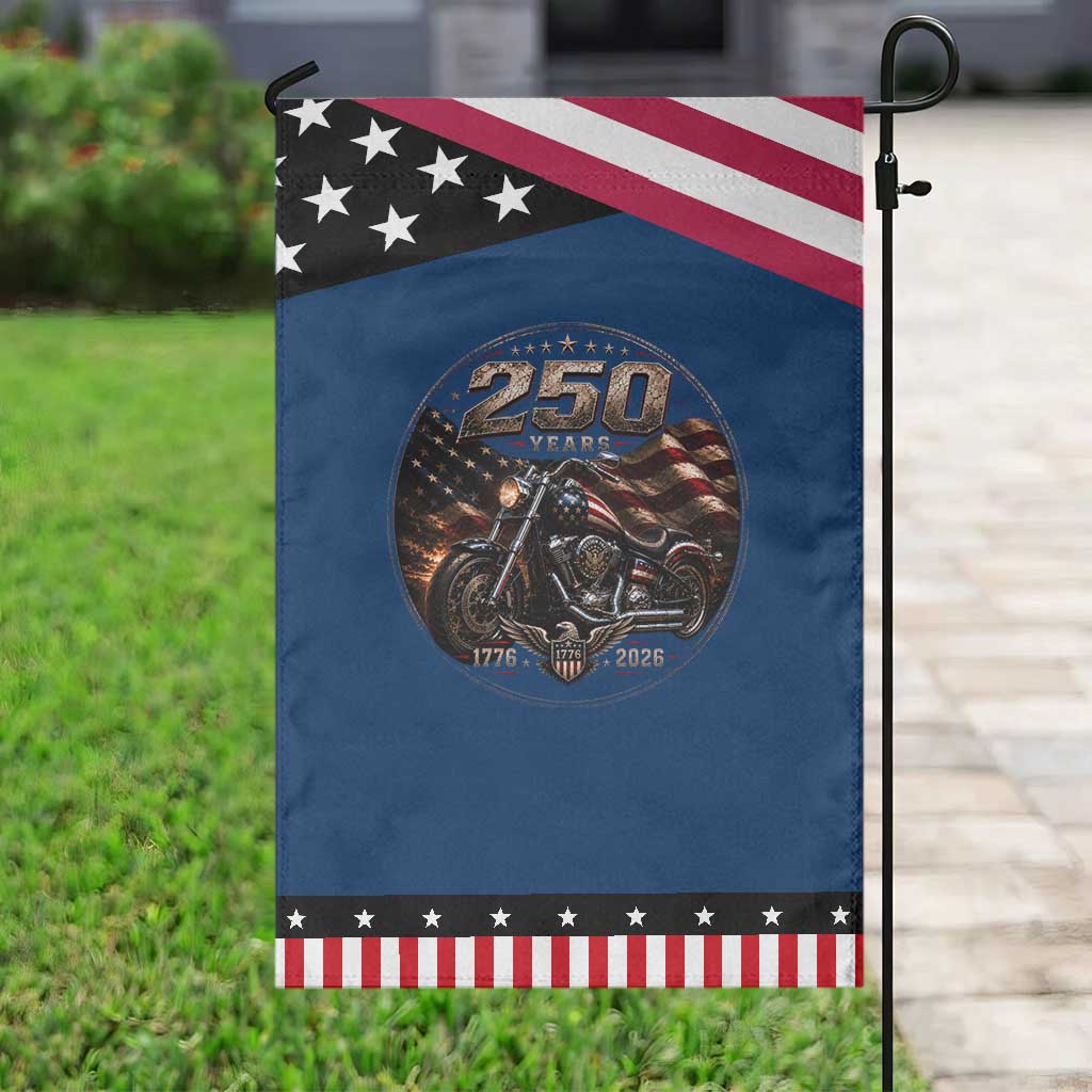 Retro Biker USA 250th Anniversary Patriotic Garden Flag Vintage 250 Years 1776 2026 Motorcycle American Flag