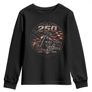Retro Biker USA 250th Anniversary Youth Sweatshirt Vintage 250 Years 1776 2026 Patriotic Motorcycle American Flag