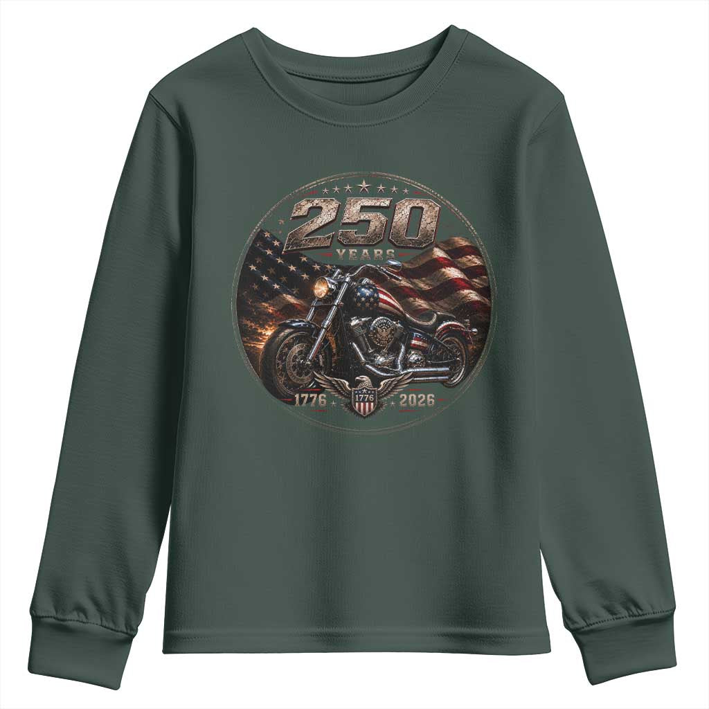 Retro Biker USA 250th Anniversary Youth Sweatshirt Vintage 250 Years 1776 2026 Patriotic Motorcycle American Flag