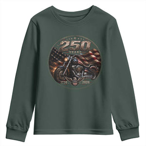 Retro Biker USA 250th Anniversary Youth Sweatshirt Vintage 250 Years 1776 2026 Patriotic Motorcycle American Flag