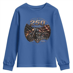 Retro Biker USA 250th Anniversary Youth Sweatshirt Vintage 250 Years 1776 2026 Patriotic Motorcycle American Flag