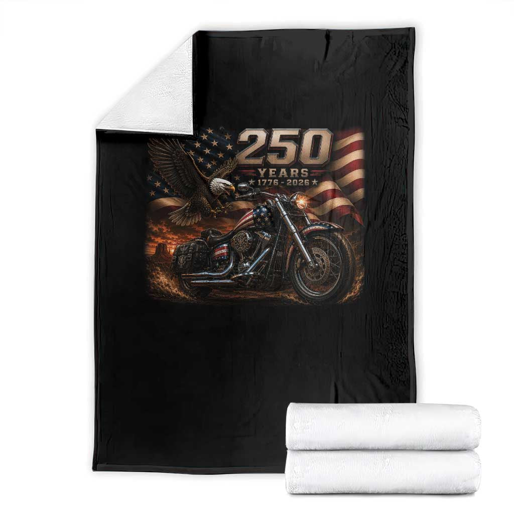 Retro Biker USA 250th Anniversary Throw Blanket American Flag Motorcycle Eagle Independence Day