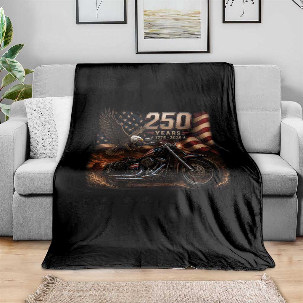 Retro Biker USA 250th Anniversary Throw Blanket American Flag Motorcycle Eagle Independence Day
