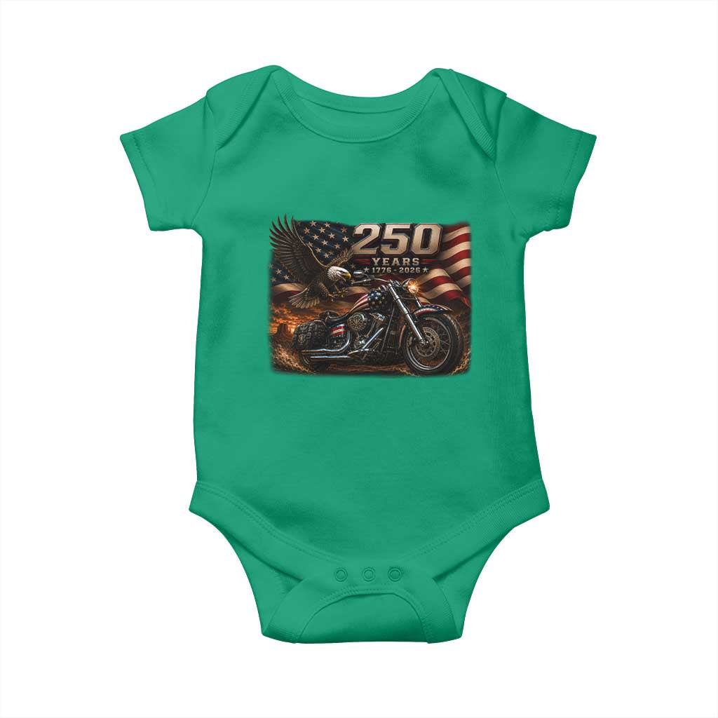 Retro Biker USA 250th Anniversary Baby Onesie American Flag Motorcycle Eagle Independence Day