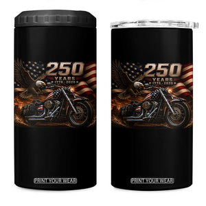 Retro Biker USA 250th Anniversary 4 in 1 Can Cooler Tumbler American Flag Motorcycle Eagle Independence Day