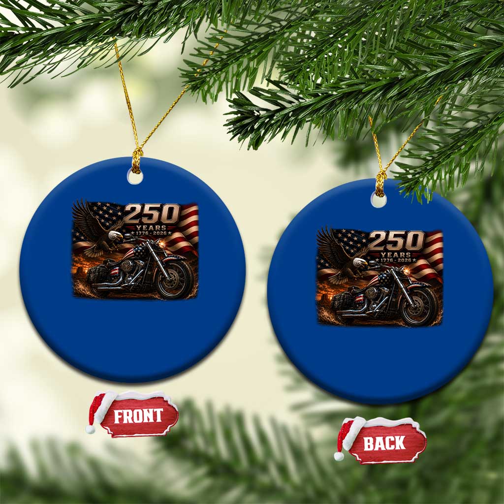 Retro Biker USA 250th Anniversary Ceramic Ornament American Flag Motorcycle Eagle Independence Day