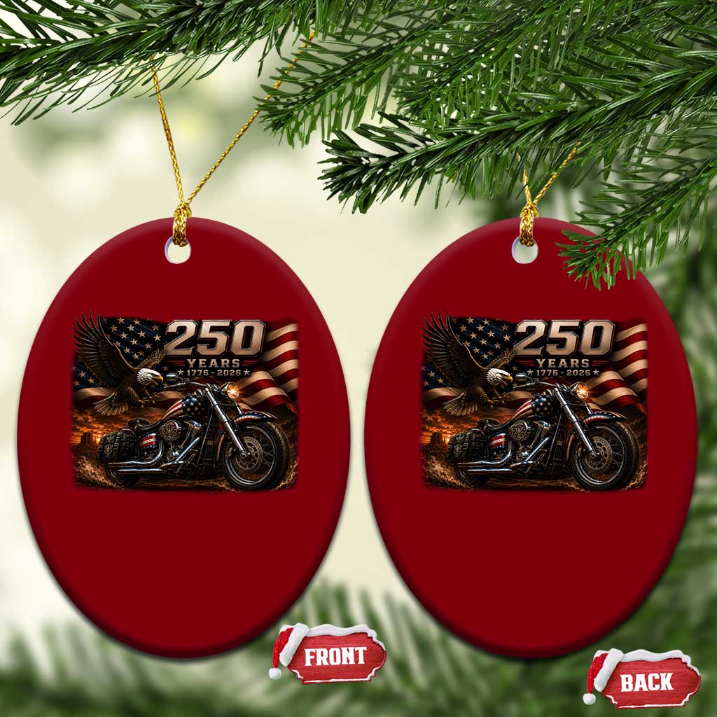 Retro Biker USA 250th Anniversary Ceramic Ornament American Flag Motorcycle Eagle Independence Day