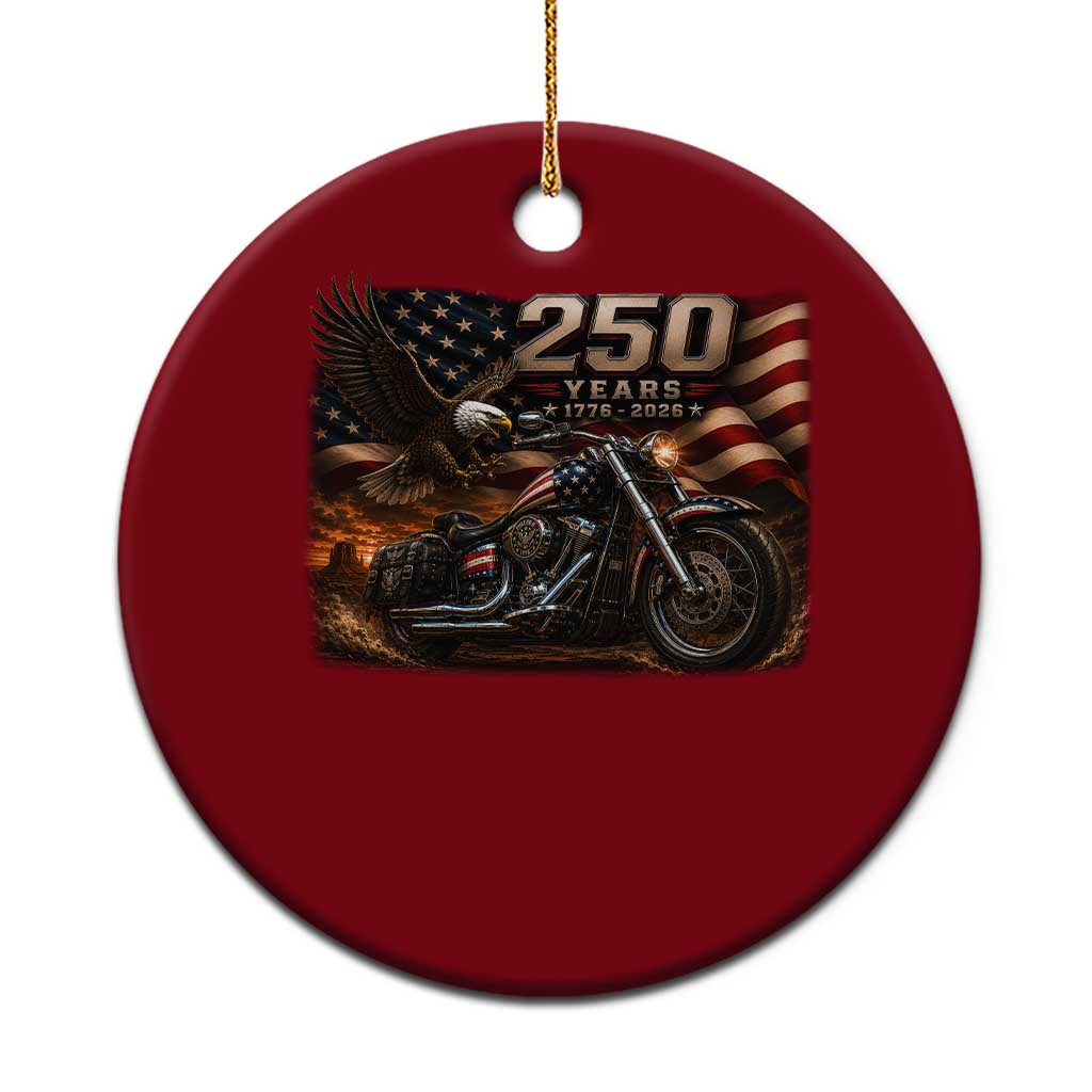 Retro Biker USA 250th Anniversary Ceramic Ornament American Flag Motorcycle Eagle Independence Day