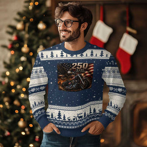 Retro Biker USA 250th Anniversary Ugly Christmas Sweater American Flag Motorcycle Eagle Independence Day