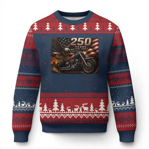 Retro Biker USA 250th Anniversary Ugly Christmas Sweater American Flag Motorcycle Eagle Independence Day