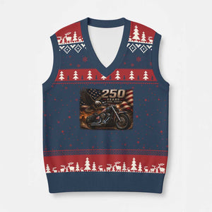 Retro Biker USA 250th Anniversary V-Neck Knit Sweater Vest American Flag Motorcycle Eagle Independence Day