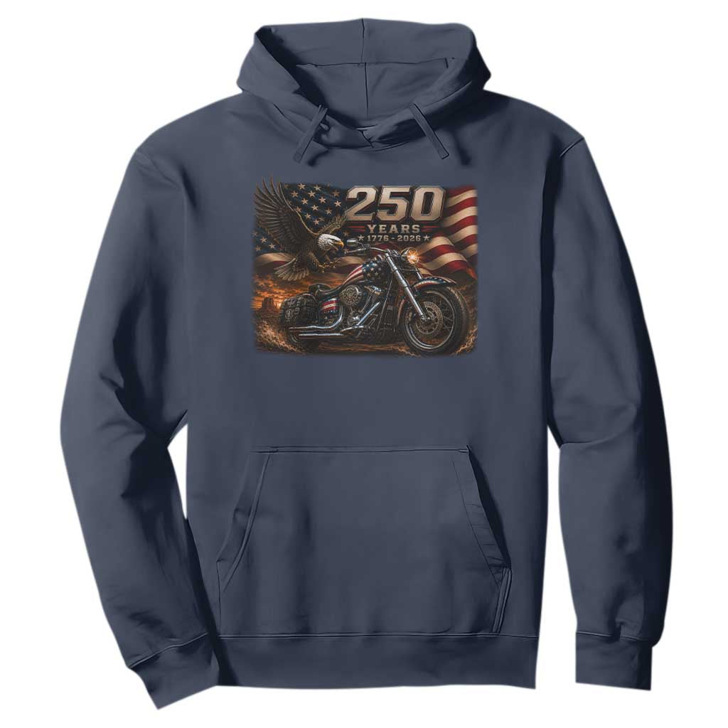 Retro Biker USA 250th Anniversary Hoodie American Flag Motorcycle Eagle Independence Day