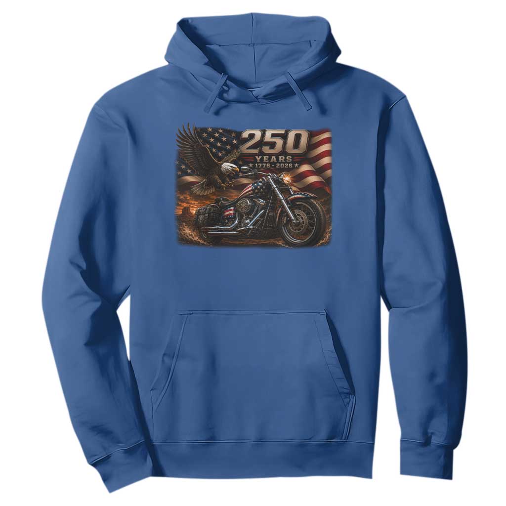 Retro Biker USA 250th Anniversary Hoodie American Flag Motorcycle Eagle Independence Day