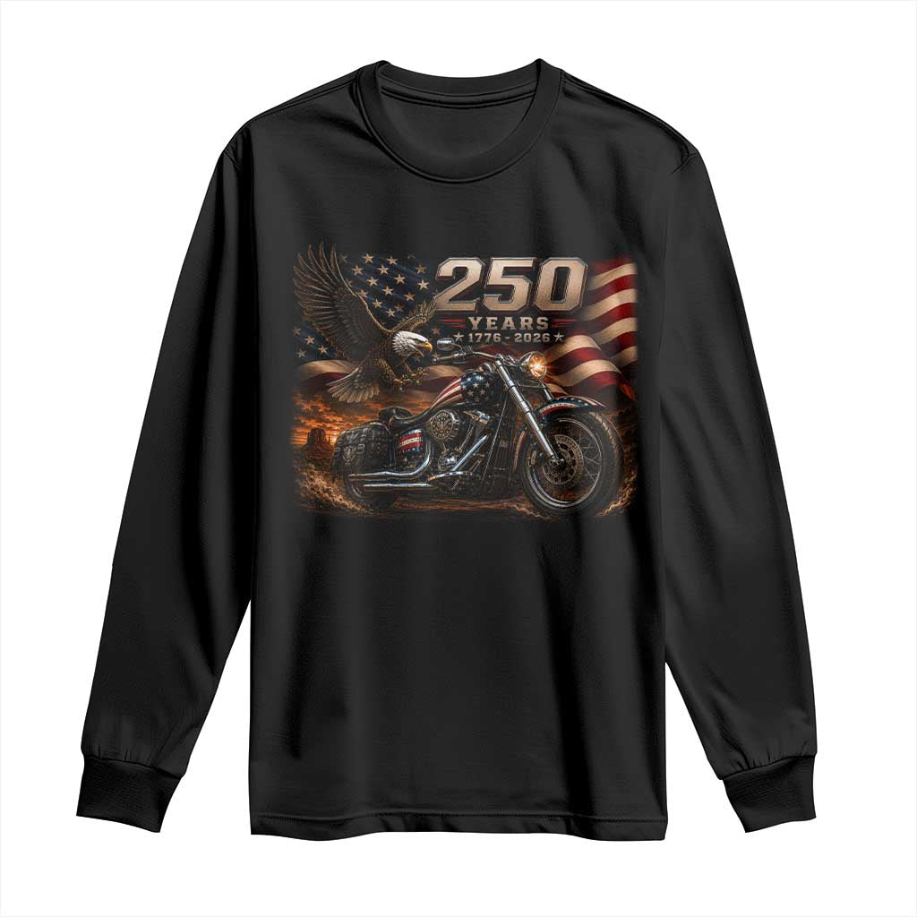 Retro Biker USA 250th Anniversary Long Sleeve Shirt American Flag Motorcycle Eagle Independence Day