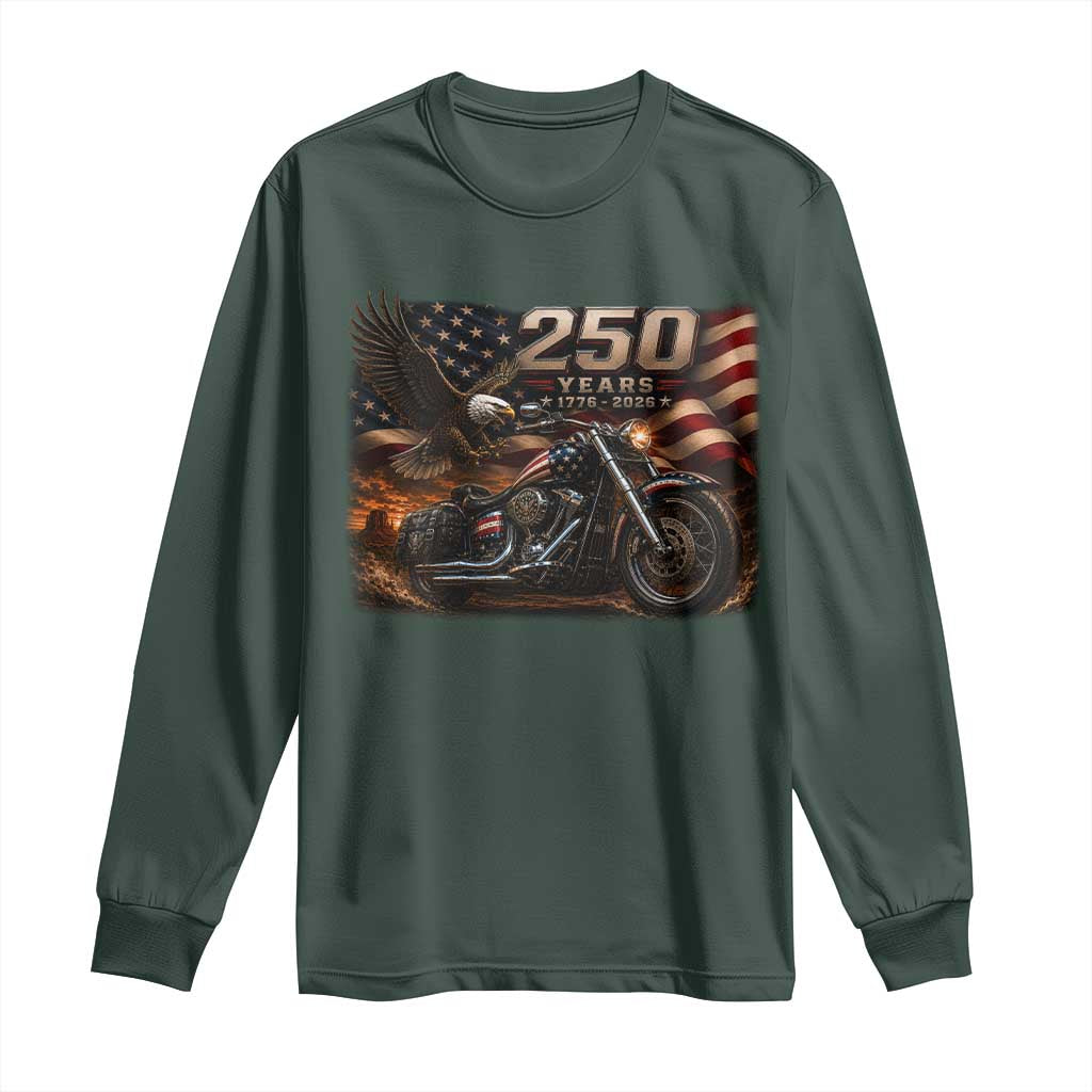 Retro Biker USA 250th Anniversary Long Sleeve Shirt American Flag Motorcycle Eagle Independence Day