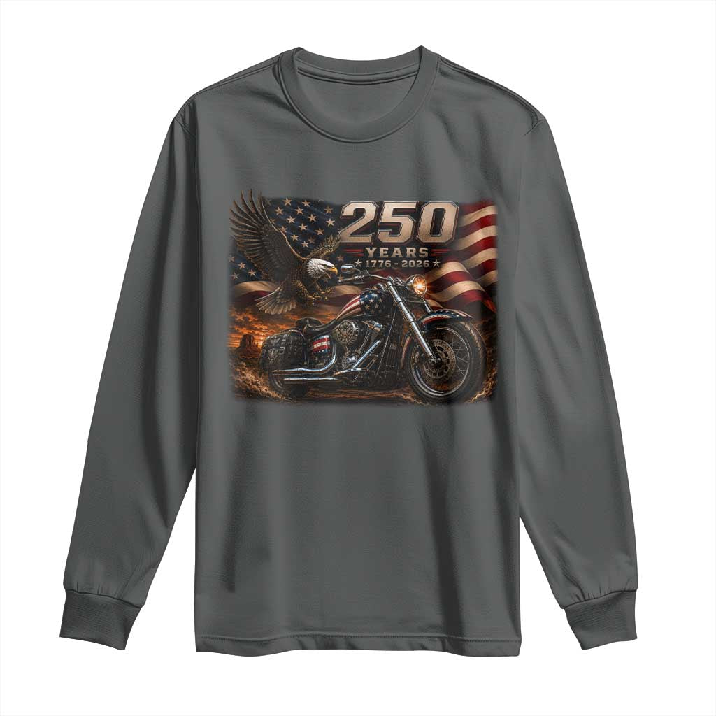 Retro Biker USA 250th Anniversary Long Sleeve Shirt American Flag Motorcycle Eagle Independence Day