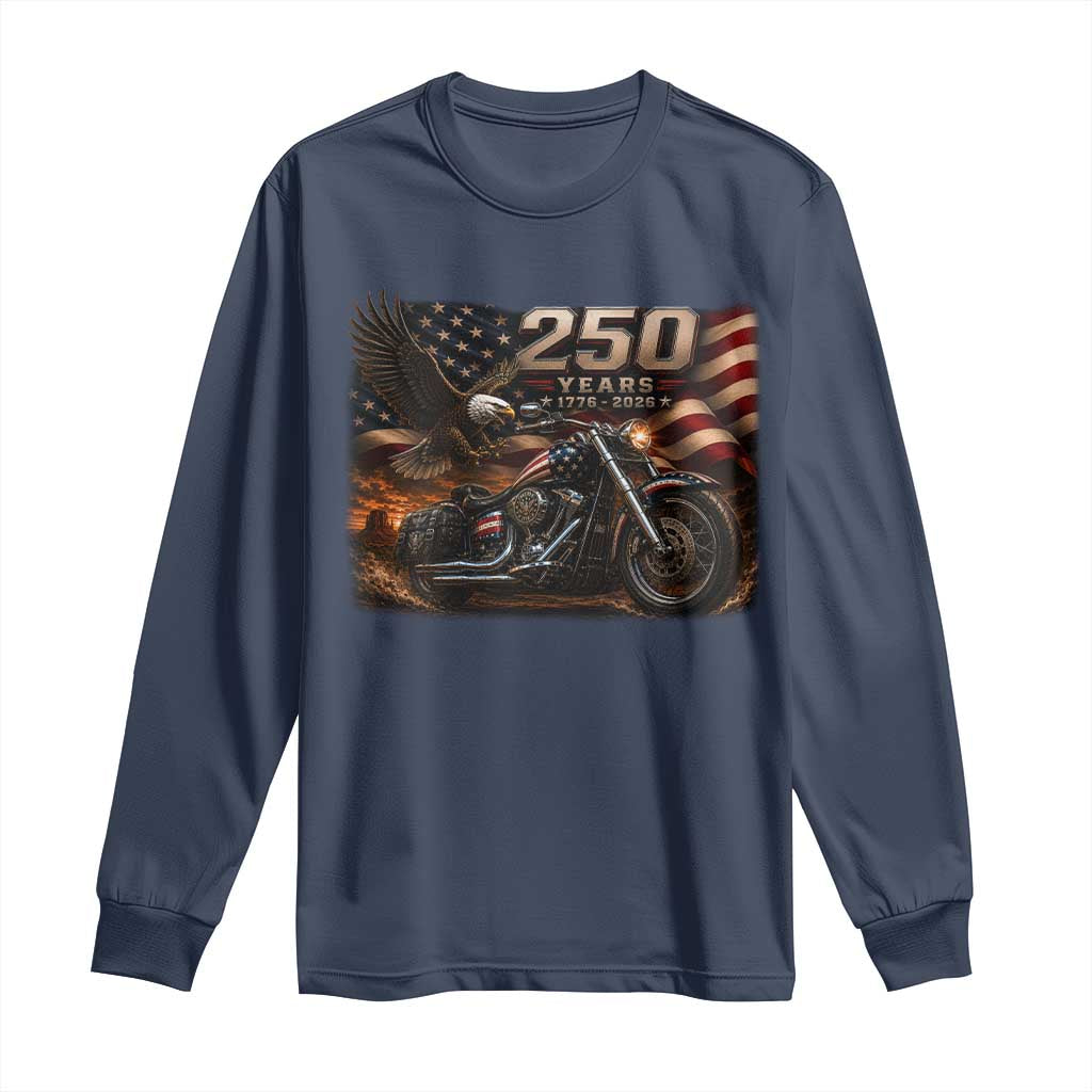 Retro Biker USA 250th Anniversary Long Sleeve Shirt American Flag Motorcycle Eagle Independence Day