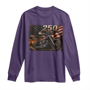 Retro Biker USA 250th Anniversary Long Sleeve Shirt American Flag Motorcycle Eagle Independence Day