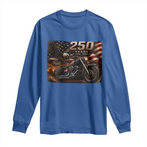 Retro Biker USA 250th Anniversary Long Sleeve Shirt American Flag Motorcycle Eagle Independence Day