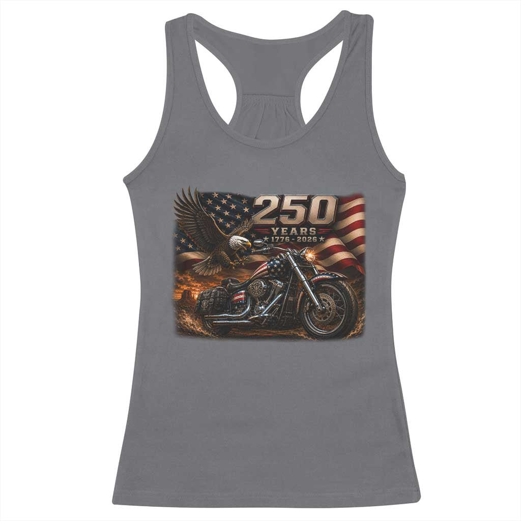 Retro Biker USA 250th Anniversary Racerback Tank Top American Flag Motorcycle Eagle Independence Day