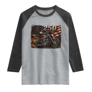 Retro Biker USA 250th Anniversary Raglan Shirt American Flag Motorcycle Eagle Independence Day
