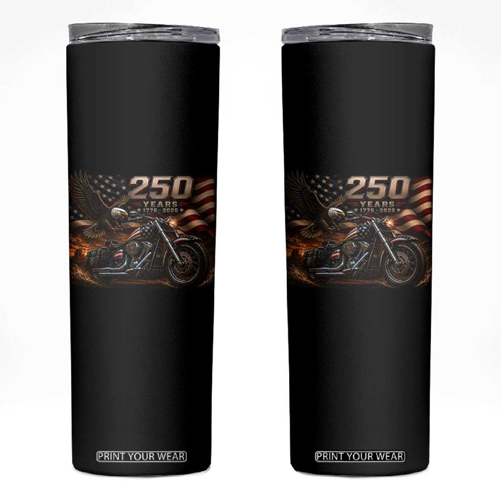 Retro Biker USA 250th Anniversary Skinny Tumbler American Flag Motorcycle Eagle Independence Day
