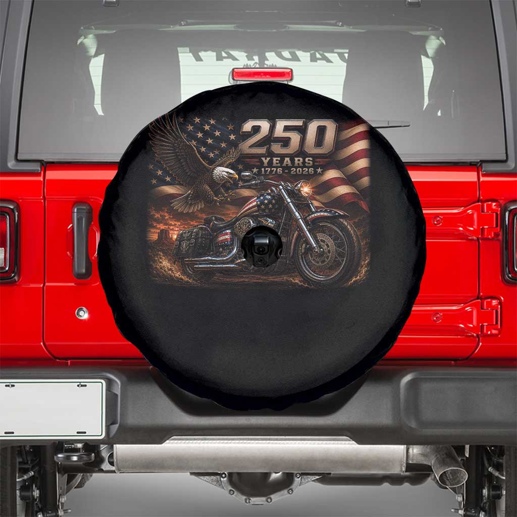 Retro Biker USA 250th Anniversary Spare Tire Cover American Flag Motorcycle Eagle Independence Day