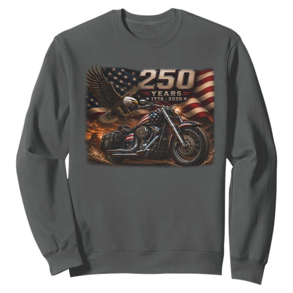 Retro Biker USA 250th Anniversary Sweatshirt American Flag Motorcycle Eagle Independence Day
