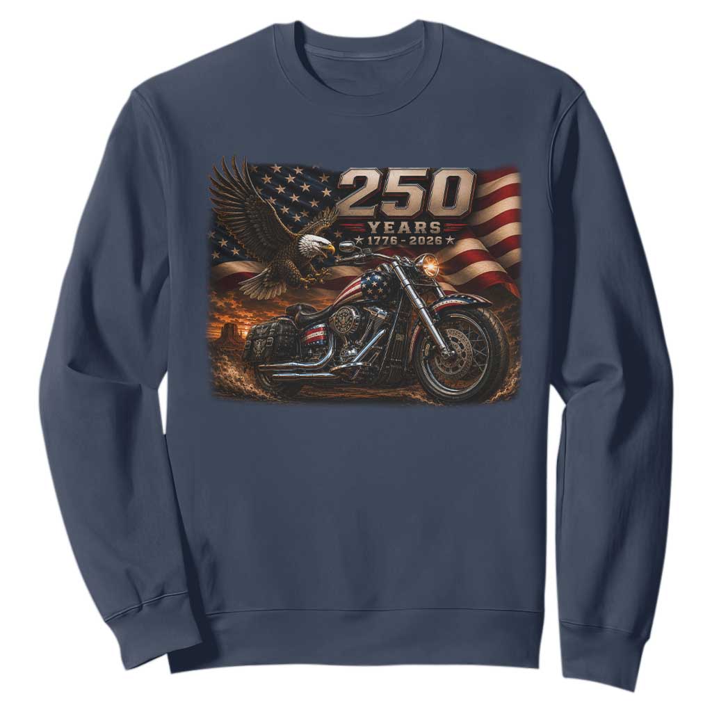 Retro Biker USA 250th Anniversary Sweatshirt American Flag Motorcycle Eagle Independence Day