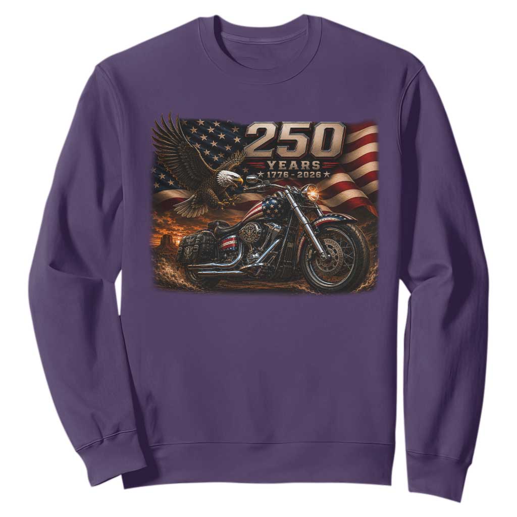 Retro Biker USA 250th Anniversary Sweatshirt American Flag Motorcycle Eagle Independence Day