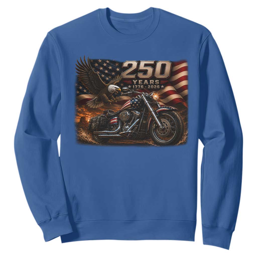 Retro Biker USA 250th Anniversary Sweatshirt American Flag Motorcycle Eagle Independence Day