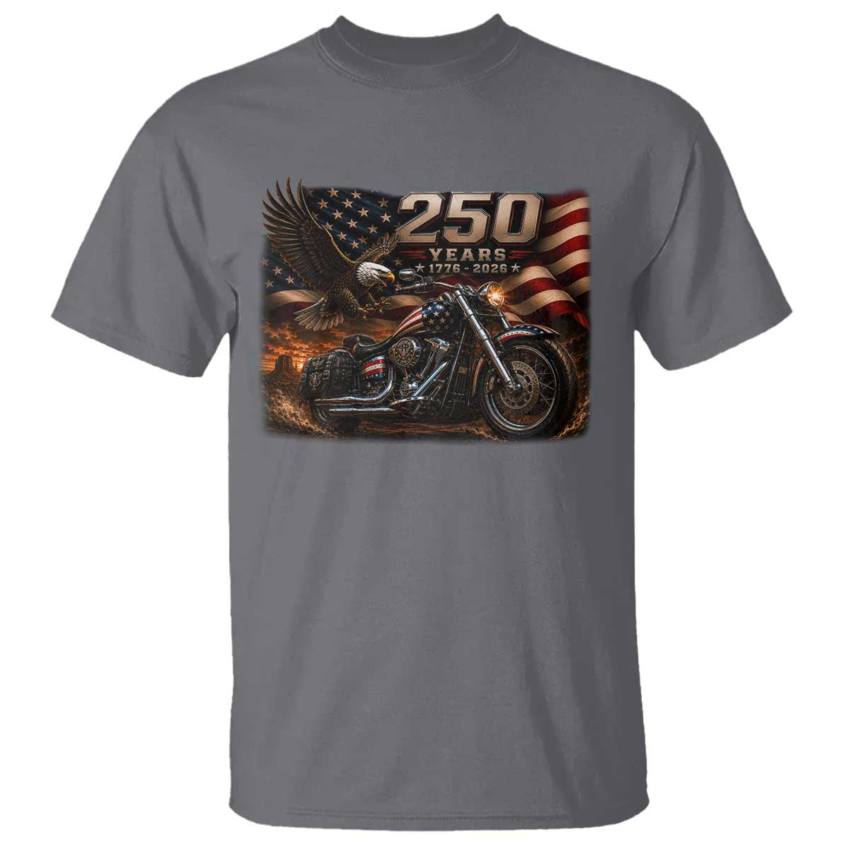 Retro Biker USA 250th Anniversary T Shirt American Flag Motorcycle Eagle Independence Day