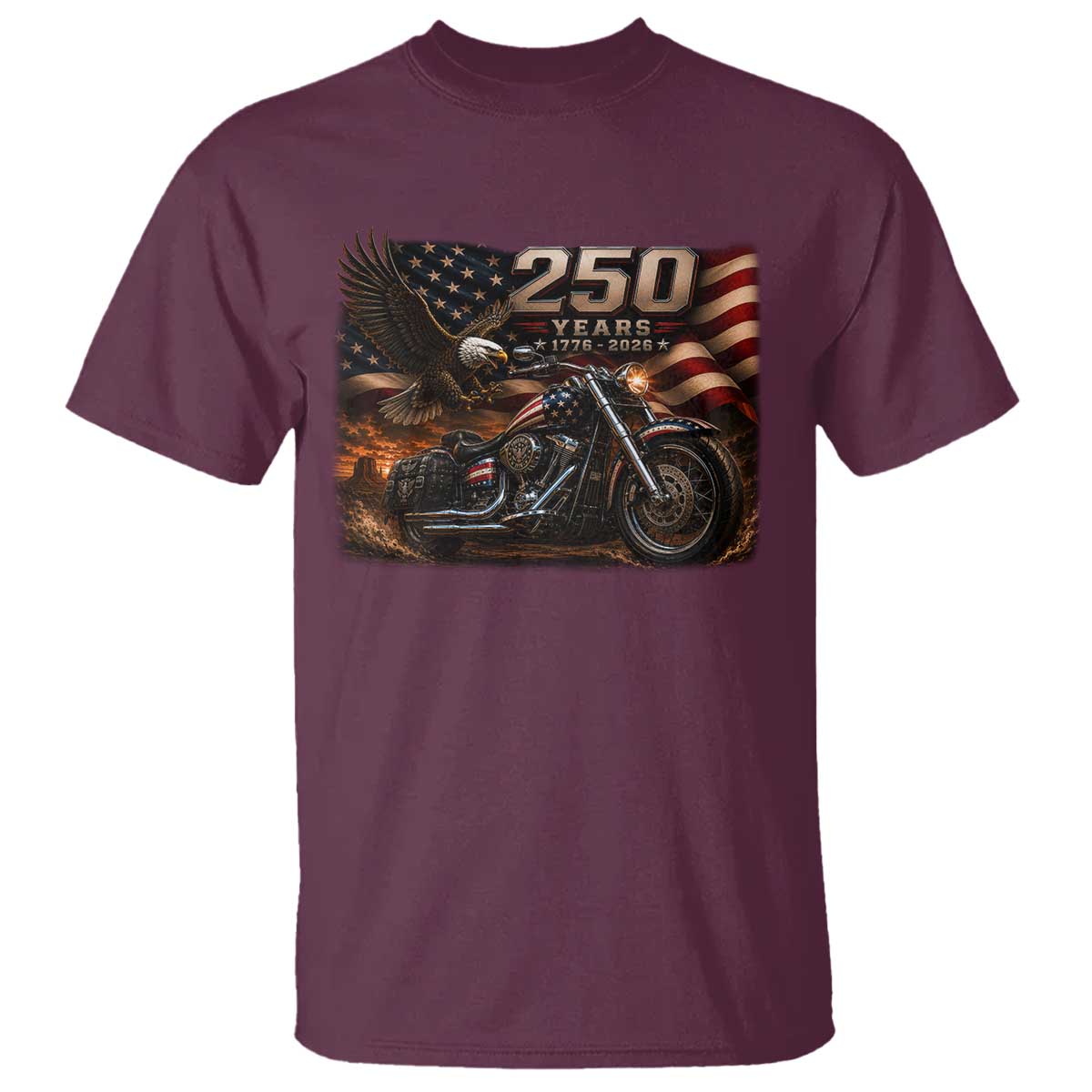 Retro Biker USA 250th Anniversary T Shirt American Flag Motorcycle Eagle Independence Day