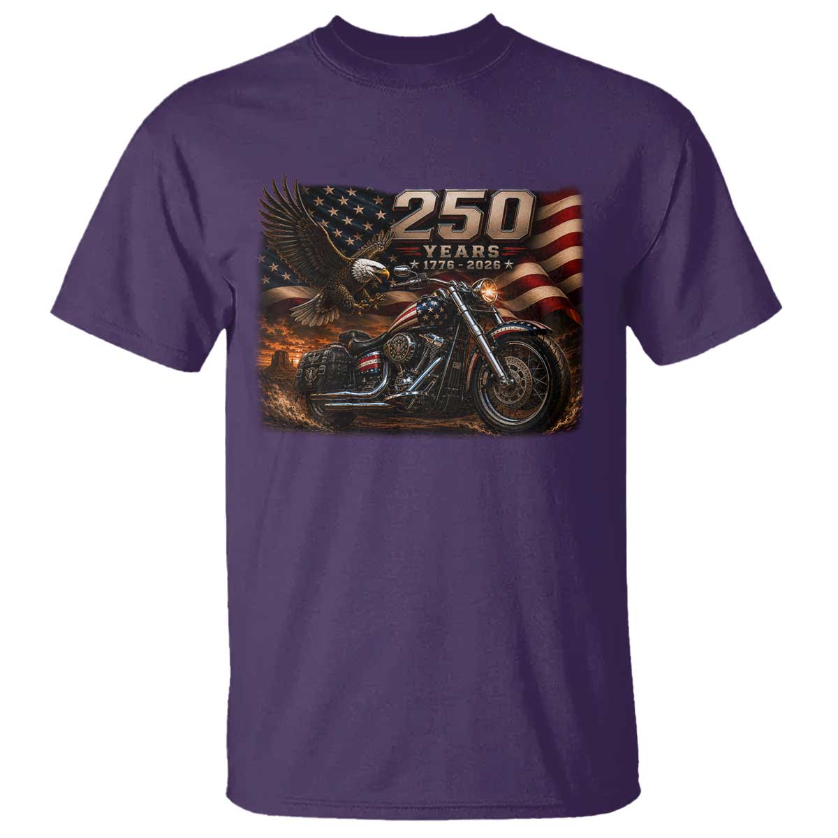 Retro Biker USA 250th Anniversary T Shirt American Flag Motorcycle Eagle Independence Day