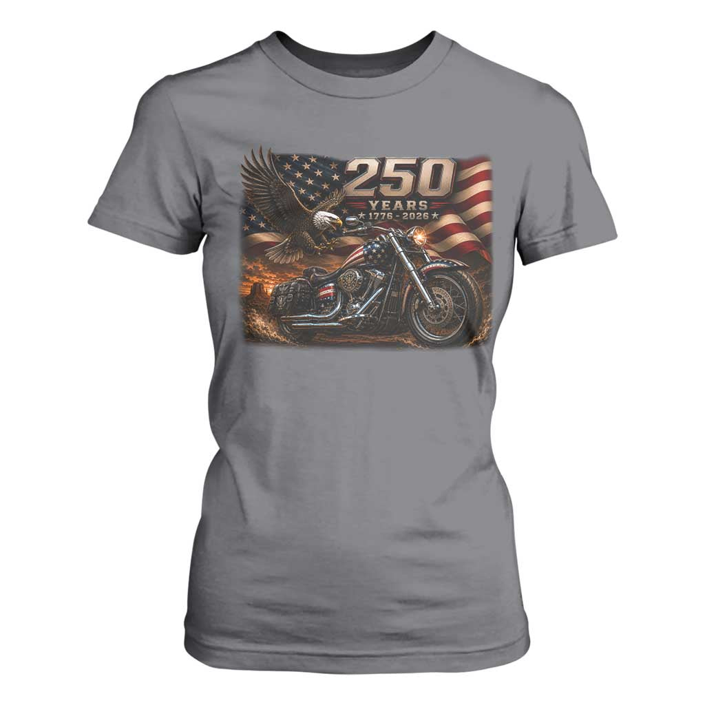 Retro Biker USA 250th Anniversary T Shirt For Women American Flag Motorcycle Eagle Independence Day